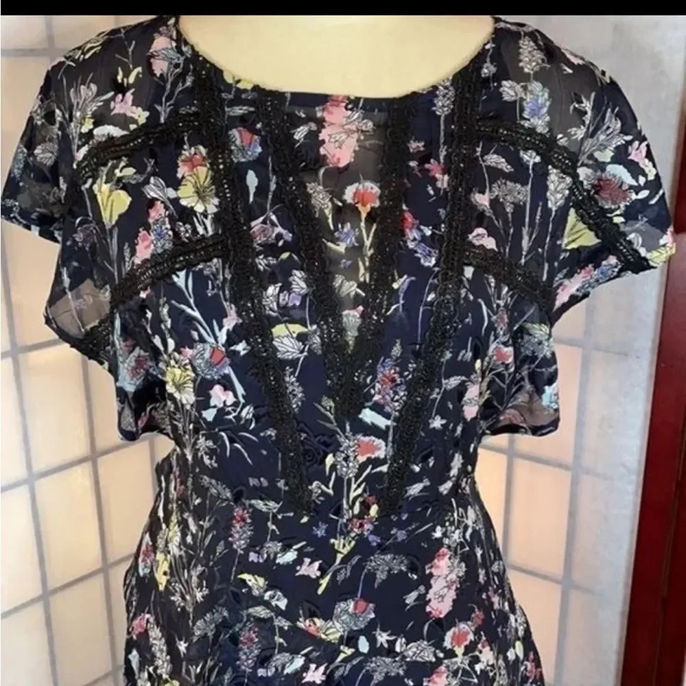 Anthropologie Foxiedox “Carolina” Navy Blue Floral Layered Semi-Sheer Midi (2) - Picture 10 of 16